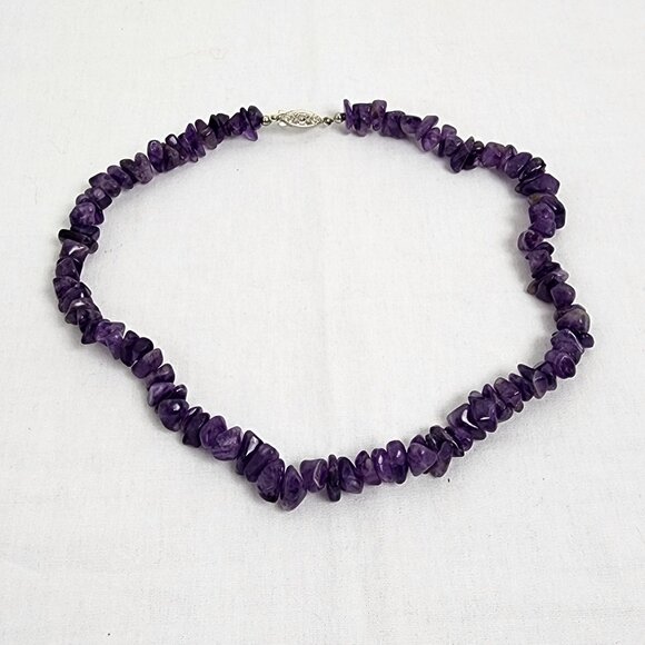 VTG Amethyst Large Tumbled Chip Necklace Dark Purple Chakra Energy Healing Gemst - Picture 7 of 9